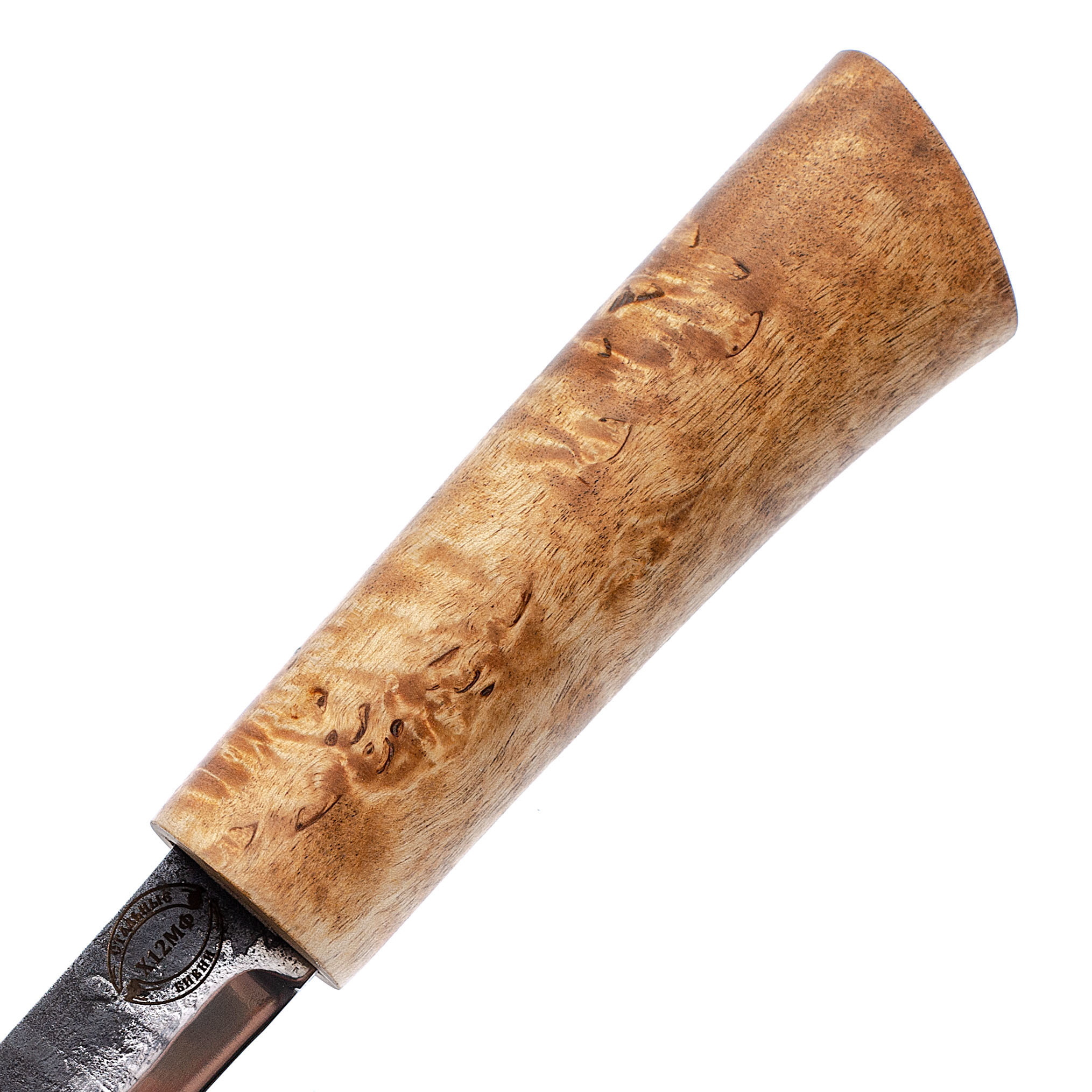 Нож Ханты-Манси в деревянных ножнах, сталь Х12МФ, берёзовый кап, ясень-береста - фото 3