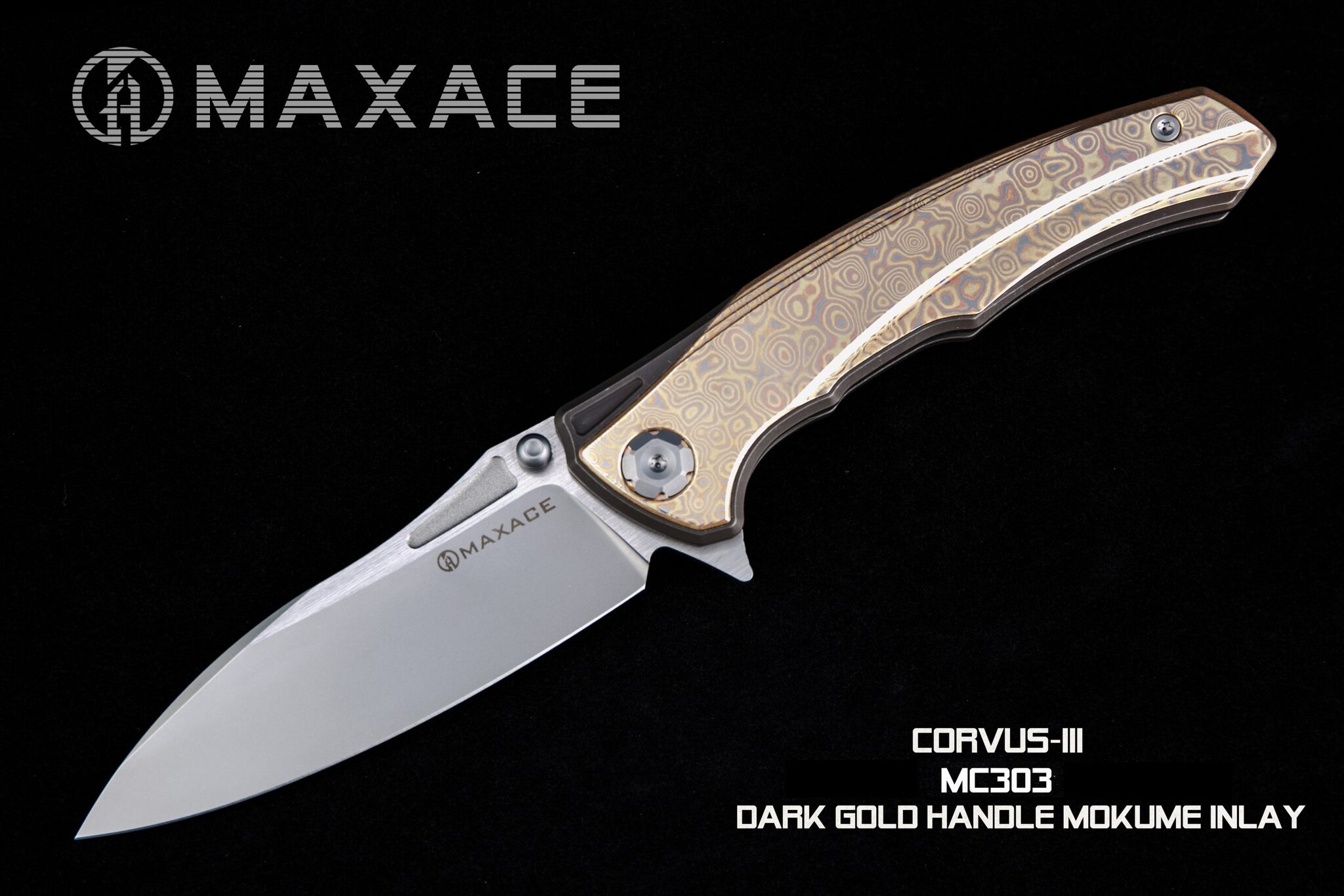 Складной нож Maxace Corvus, сталь M390, Mokume  TC4+Inlay