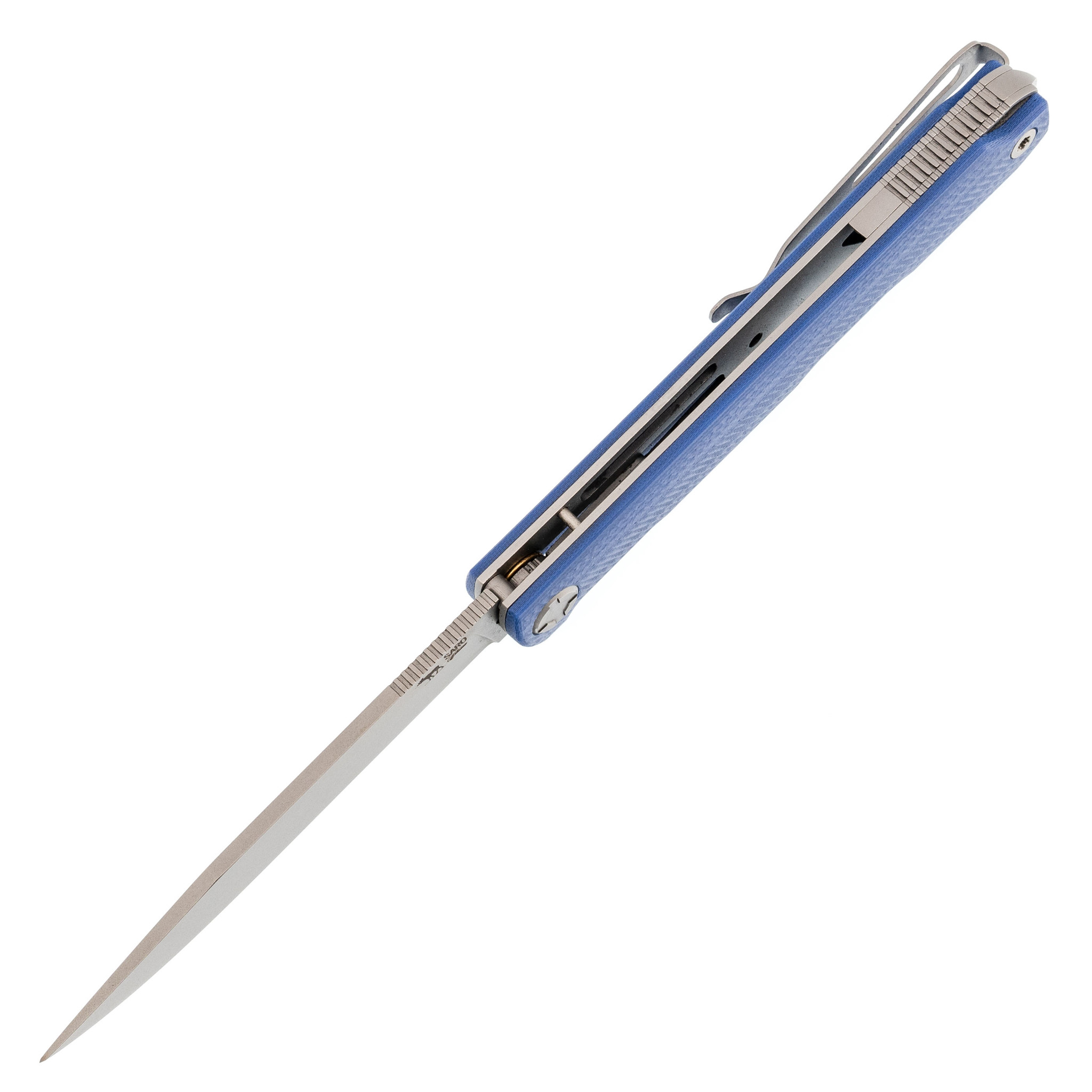 фото Складной нож авиационный single, сталь n690, рукоять g10, синий саро