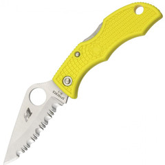Фото Нож складной Ladybug 3 Salt - Spyderco LYLS3, сталь H1 Satin Serrated, рукоять термопластик FRN, жёлтый