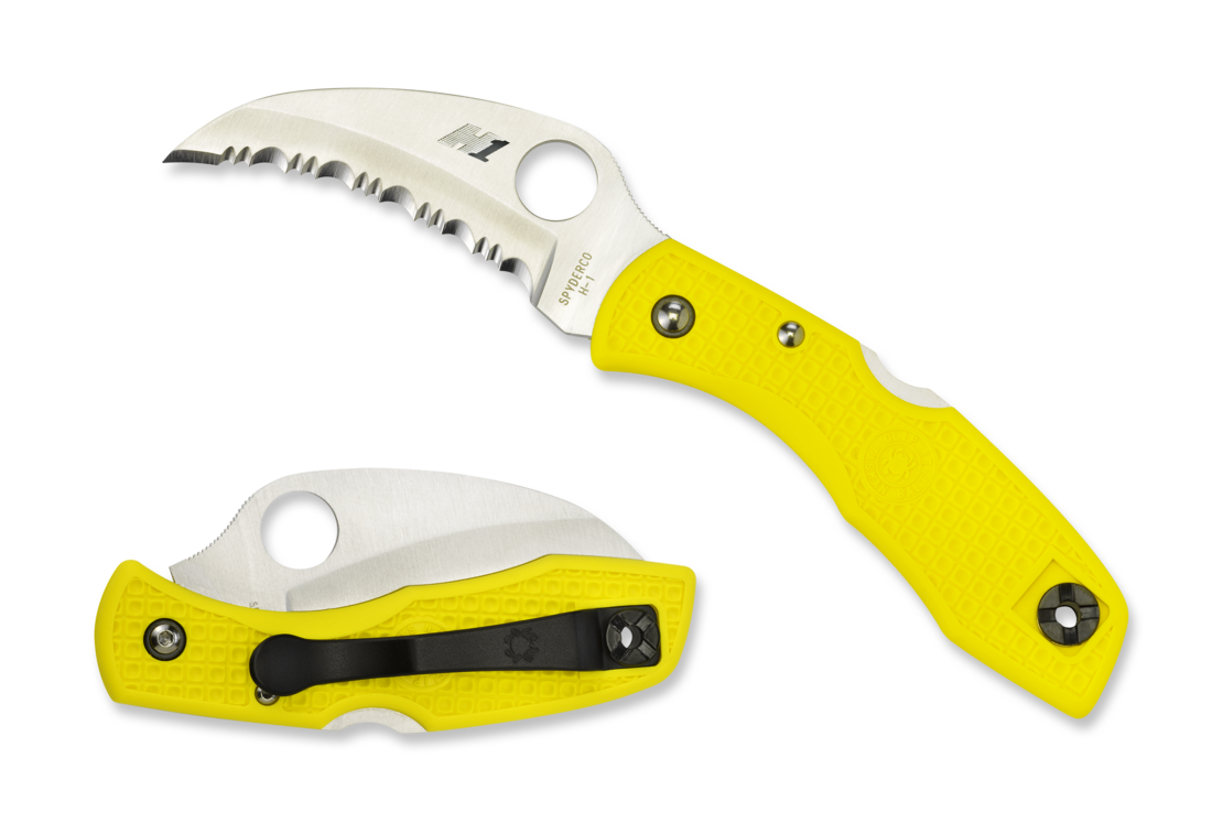 Нож складной Tasman Salt Spyderco 106SYL, сталь H1 Satin Serrated, рукоять термопластик FRN, жёлтый от Ножиков