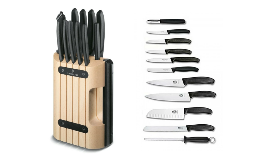 Кухонный набор из 11 ножей Victorinox, сталь X50CrMoV15, деревянная подставка