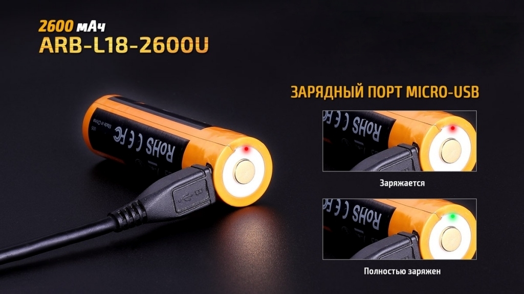 Аккумулятор 18650 Fenix 2600U mAh с разъемом для USB - фото 2
