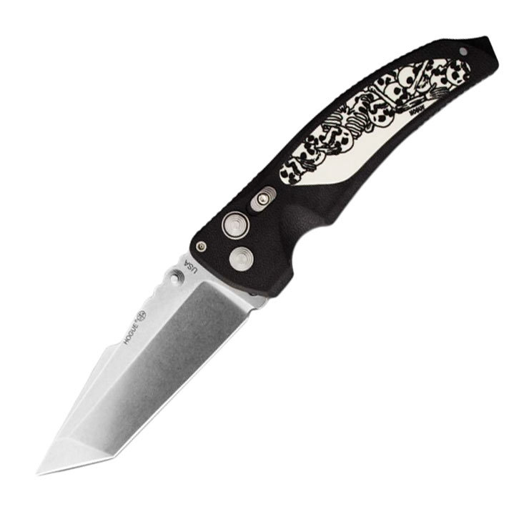 Нож складной Hogue EX-03 Stone-Tumbled Tanto, Skulls & Bones, сталь 154CM, рукоять инженерный пластик