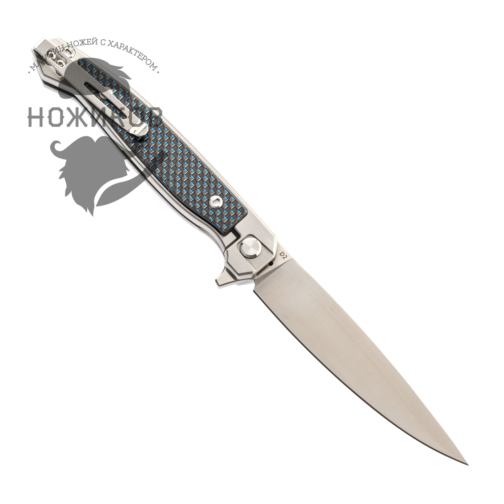 Складной нож Сарган, сталь D2, вставка синий карбон - фото 4