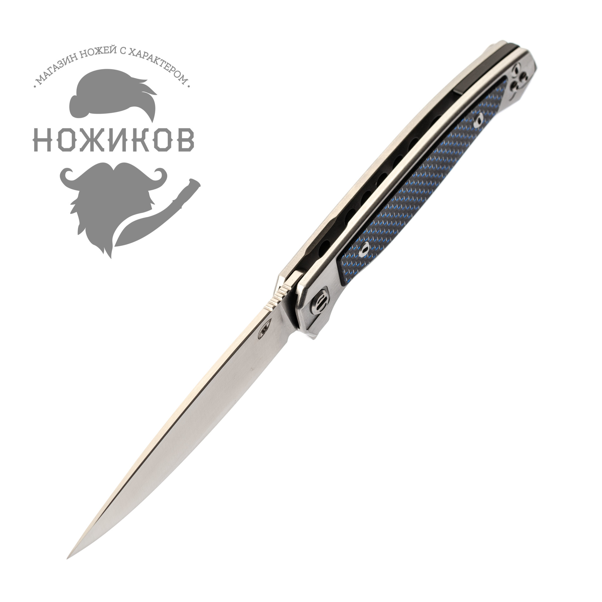 Складной нож Сарган, сталь D2, вставка синий карбон - фото 7