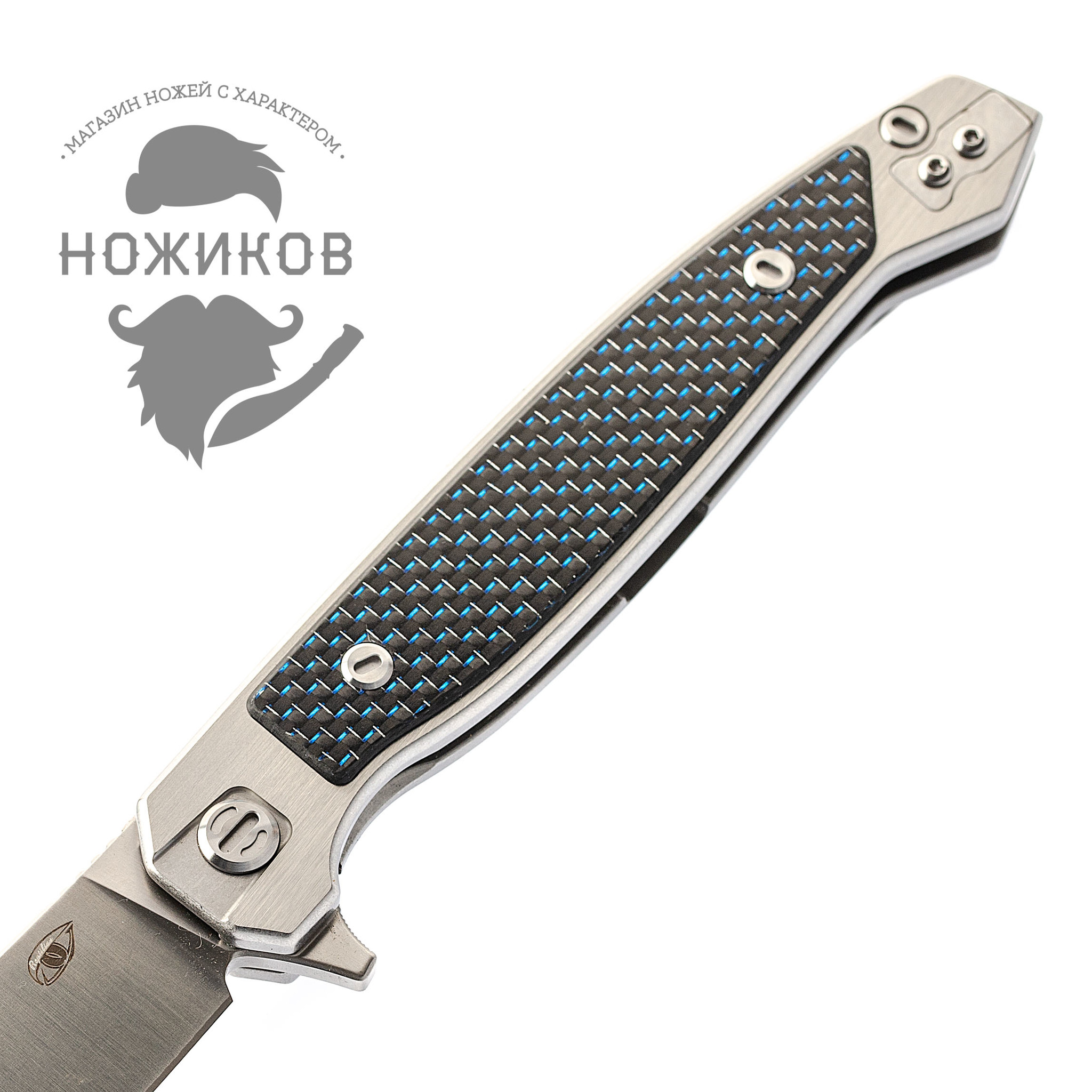 Складной нож Сарган, сталь D2, вставка синий карбон - фото 3