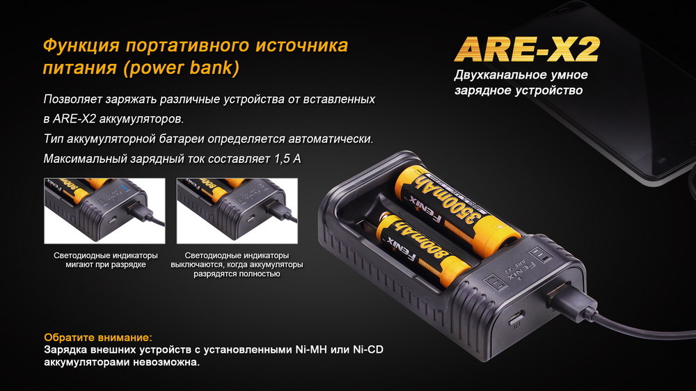 Зарядное устройство Fenix ARE-X2 (10440, 14500, 16340, 18650, 26650) - фото 7