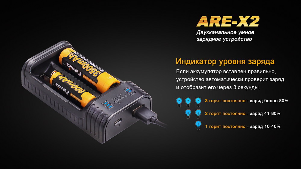 Зарядное устройство Fenix ARE-X2 (10440, 14500, 16340, 18650, 26650) - фото 8