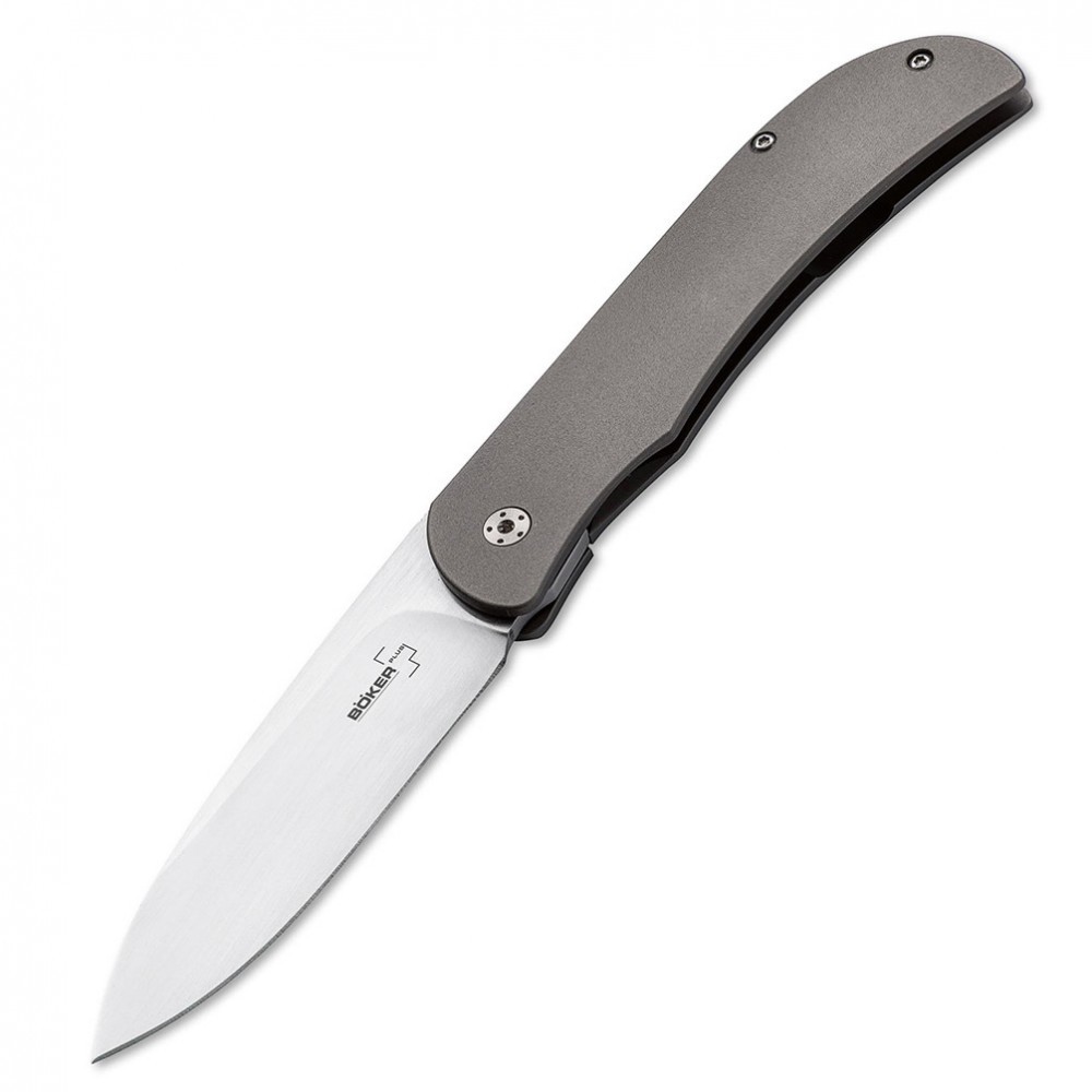 Складной нож Exskelibur 1 Titanium, Boker Plus 01BO133, сталь CPM-S35VN Satin Plain, рукоять титан, серый