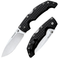 Фото Нож складной Cold Steel Voyager Large Drop Plain Edge, сталь Aus-10A, рукоять Griv-Ex, черный