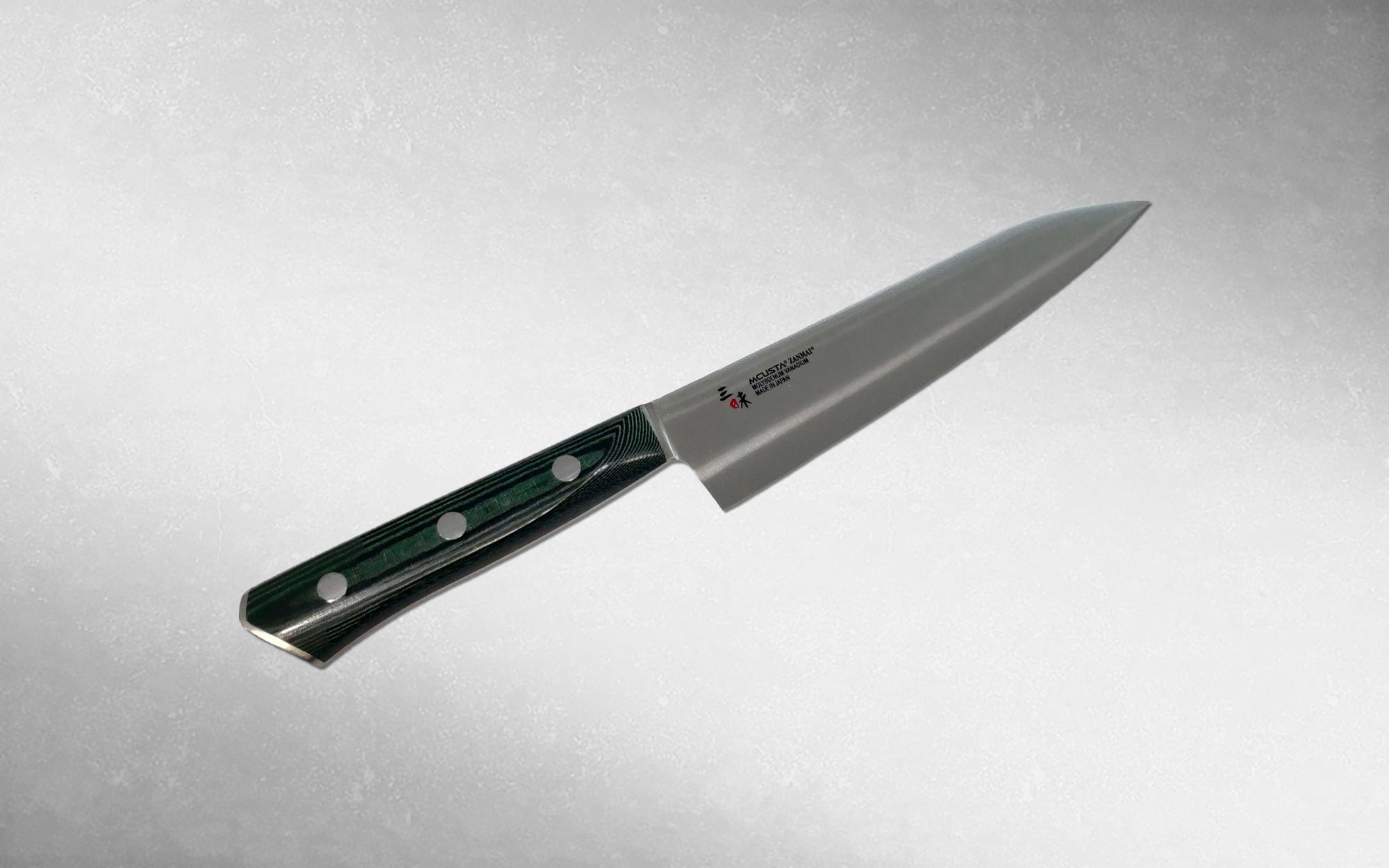 Нож кухонный Шеф Mcusta Zanmai Forest 180 мм, Takamura, HBG-6004M, сталь Molybdenum Vanadium, микарта, чёрный