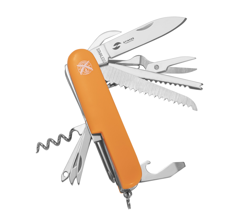 Нож перочинный Stinger 89 мм, 15 функций, оранжевый пилка для натуральных ногтей 108 011 прямая