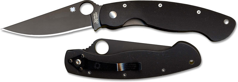 фото Нож складной military™ model - spyderco c36gpbk, сталь crucible cpm® s30v™ black dlc coated plain, рукоять стеклотекстолит g10, чёрный