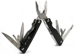 Фото Мультитул Stinger, сталь/алюминий, (черный), 9 инструментов, нейлоновый чехол, короб.картон