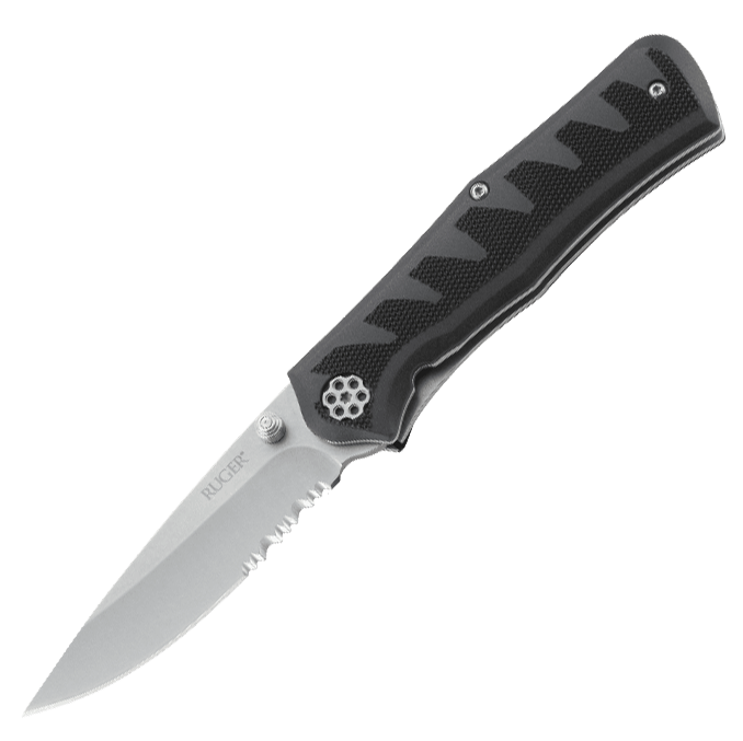Полуавтоматический складной нож Ruger® Knives Crack-Shot™ Compact, сталь 8Cr13MOV Stonewashed Combo, рукоять термопластик GRN
