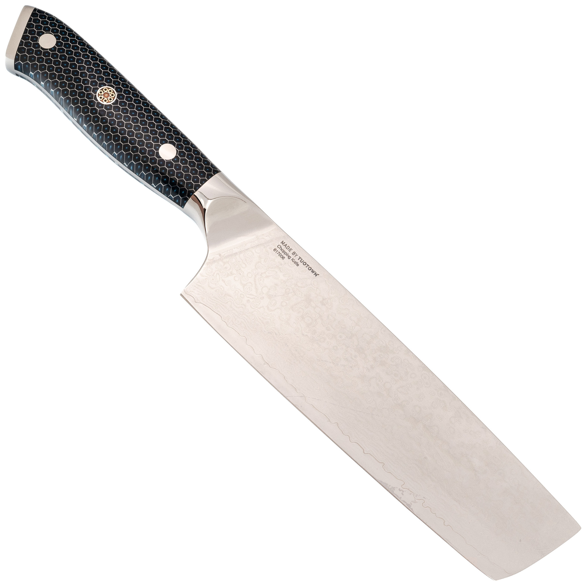 Кухонный нож Накири Tuotown, сталь VG10, обкладка Damascus, рукоять акрил, синий - фото 3