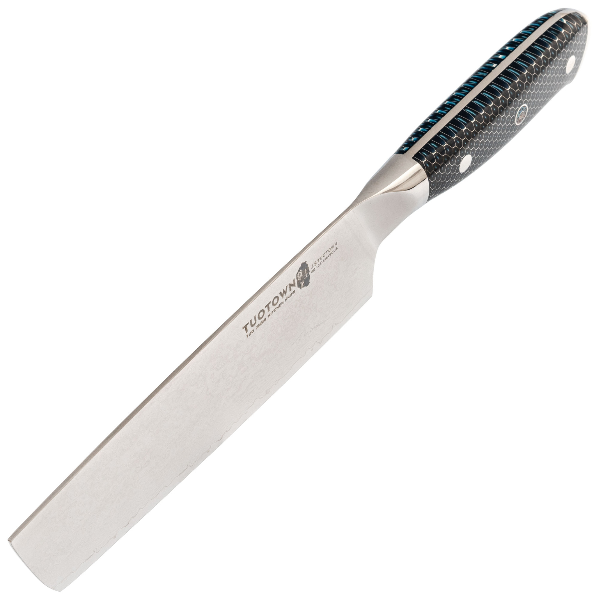 Кухонный нож Накири Tuotown, сталь VG10, обкладка Damascus, рукоять акрил, синий - фото 2