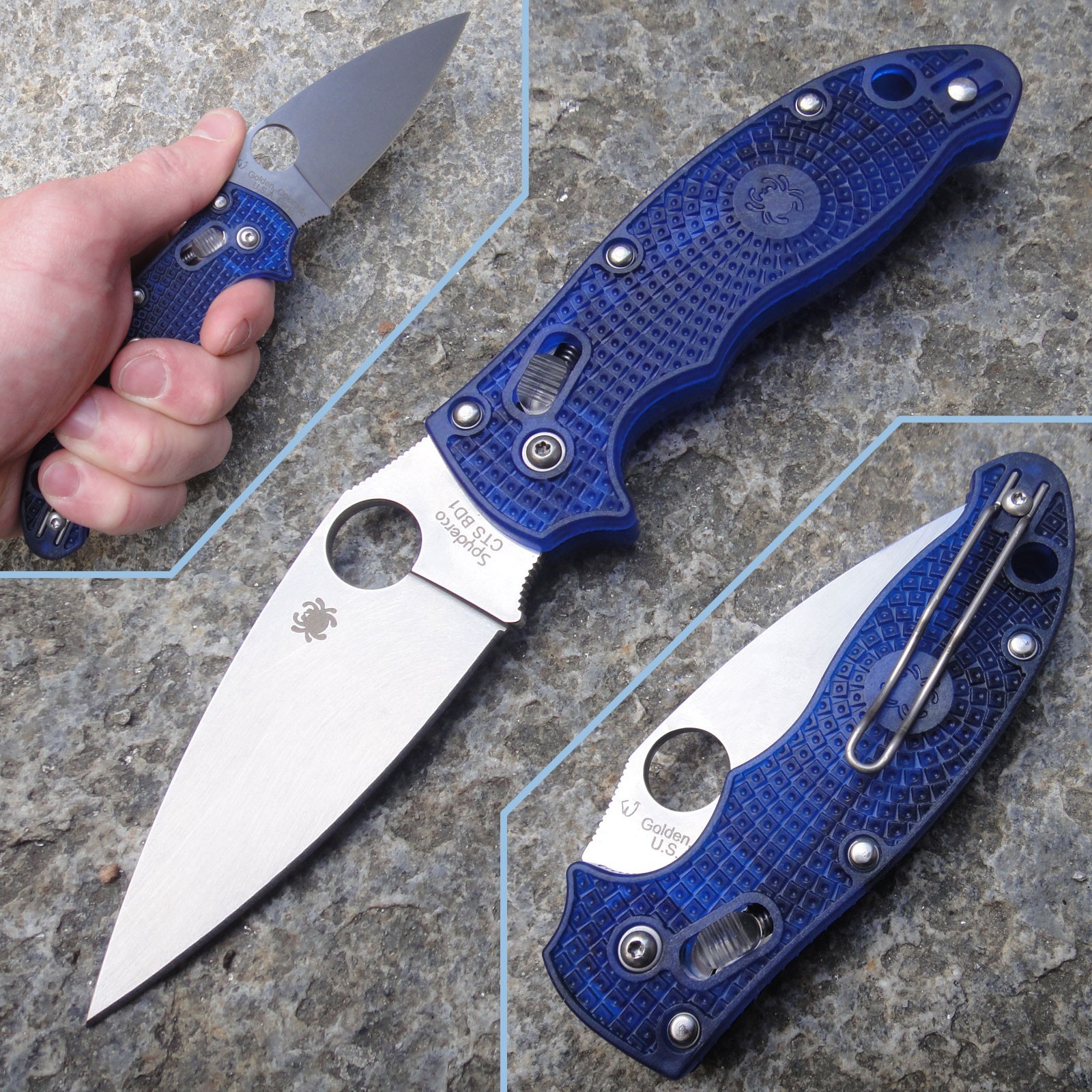 Нож складной Manix 2 Lightweight Blue Spyderco 101PBL2, сталь Carpenter CTS-BD1 Alloy Satin Plain, рукоять пластик FRCP, синий от Ножиков