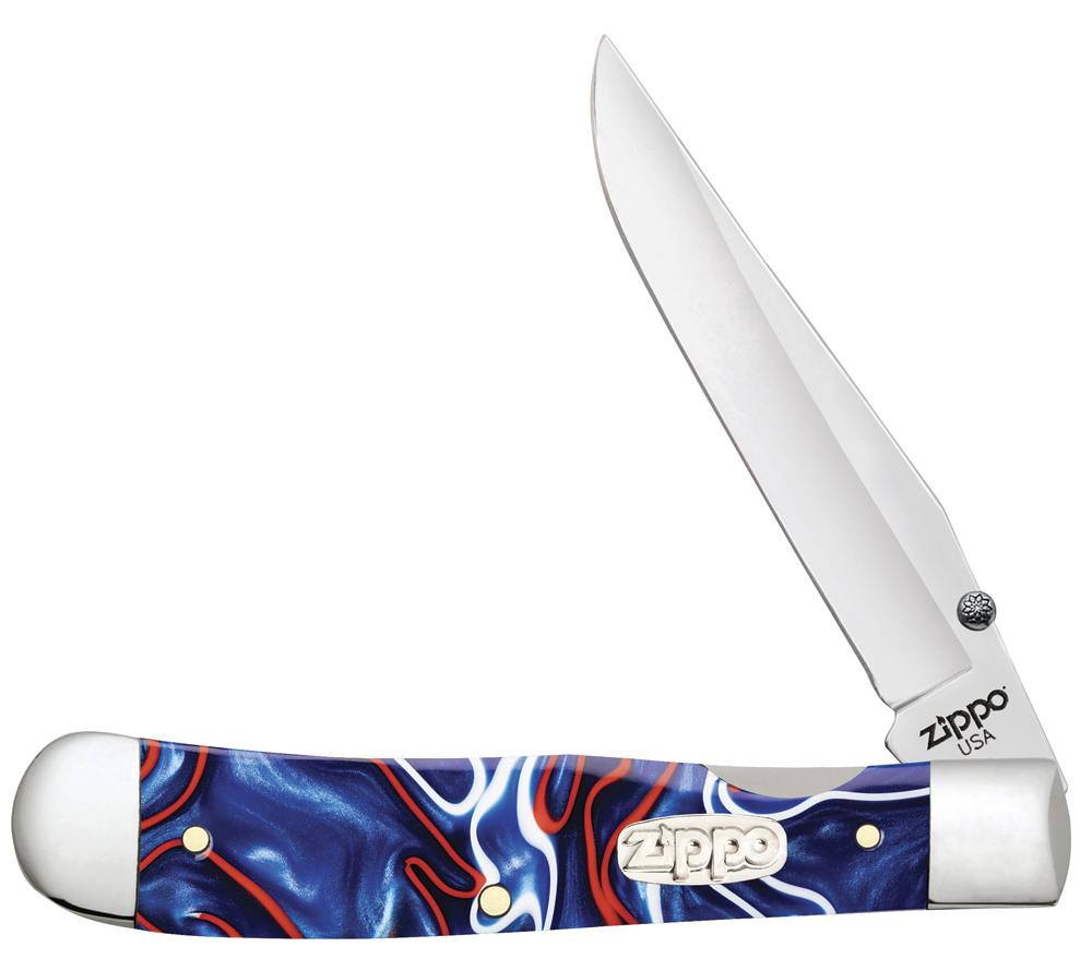 Нож перочинный ZIPPO Patriotic Kirinite Smooth Trapperlock, 105 мм, синий + ЗАЖИГАЛКА ZIPPO 207 - фото 1