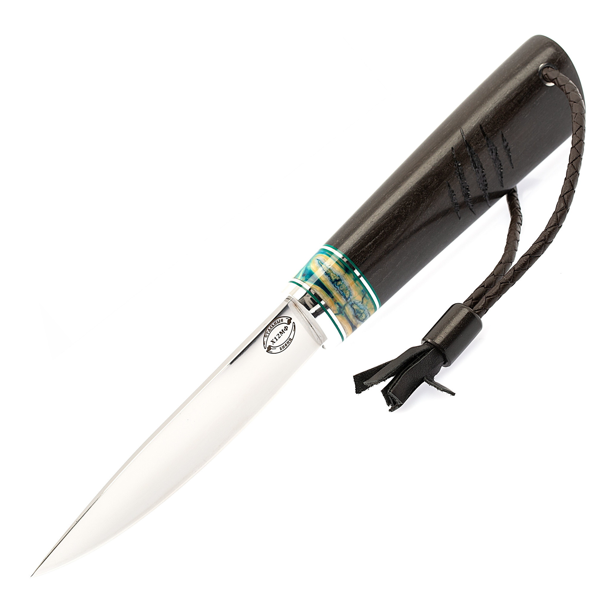 фото Нож якутский средний, сталь х12мф, граб, вставка зуб мамонта стальные бивни