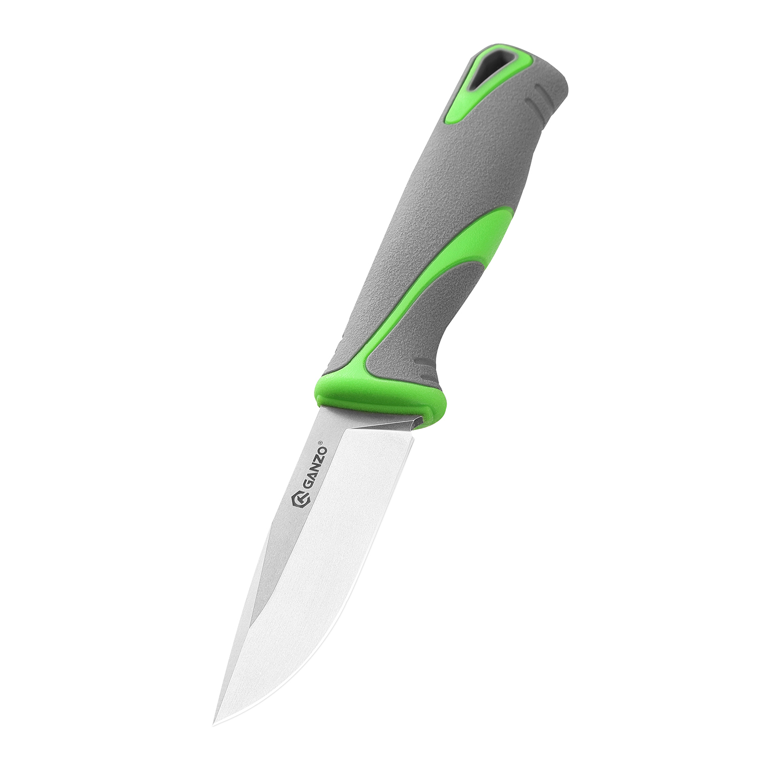 Нож Ganzo Fixed/Case, сталь 9Cr14Mov, рукоять прорезиненный пластик, серо-зеленый