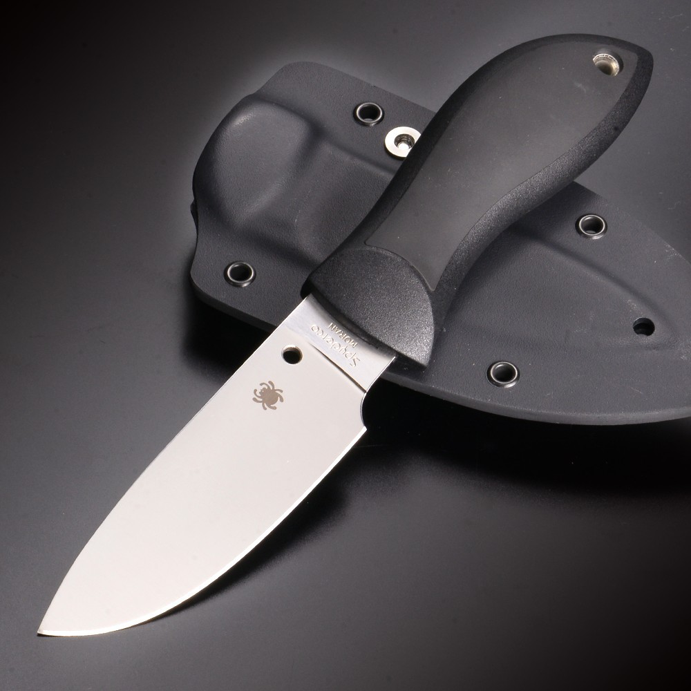 фото Нож с фиксированным клинком bill moran™ spyderco fb02p, сталь vg-10 satin plain, рукоять термопластик frn/кратон, чёрный