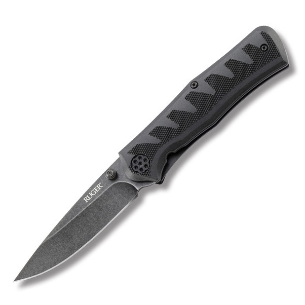 Полуавтоматический складной нож Ruger® Knives Crack-Shot™ Compact, Ken Steigerwalt Design, лезвие Blackwashed Plain 8Cr13MOV, рукоять термопластик/резина