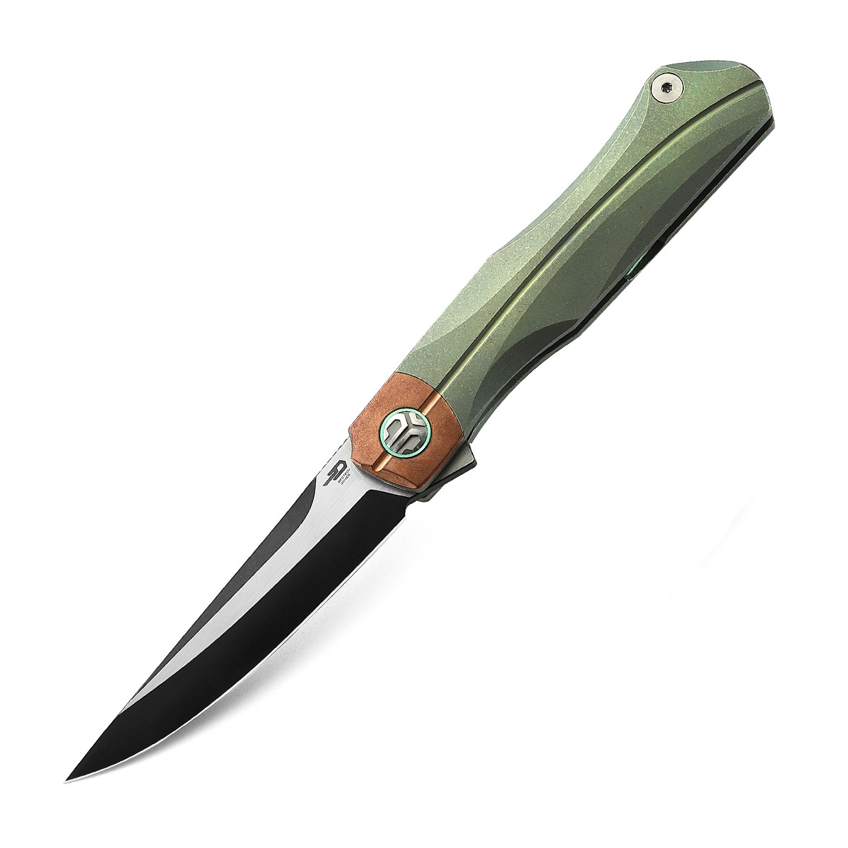 Складной нож Bestech Thyra, сталь M390, рукоять титан/медь, зеленый складной нож bestech lion d2 песочный