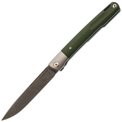 Фото Складной нож Fat Dragon Attendants, сталь дамаск, рукоять G-10/титан, зеленый