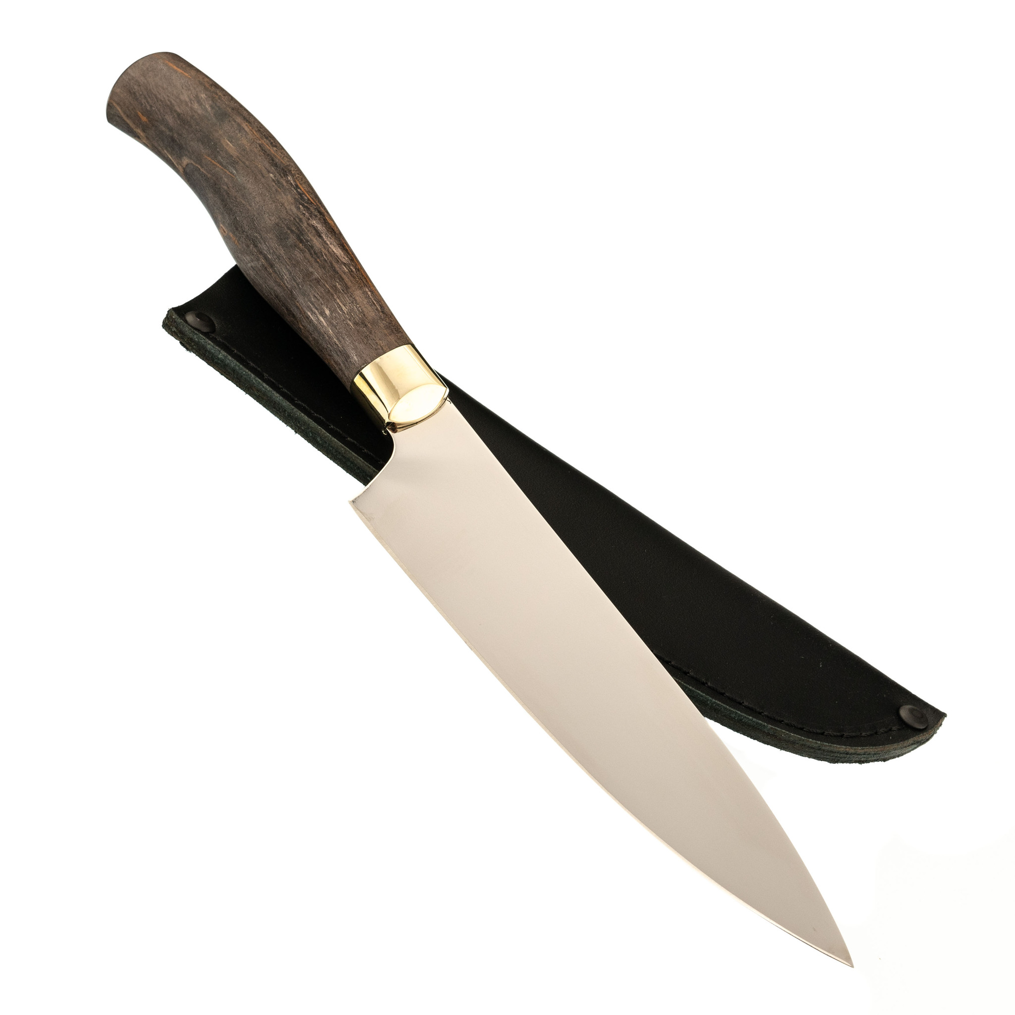 Нож кухонный Шеф-1  Х12МФ, карельская береза, мельхиор - фото 5