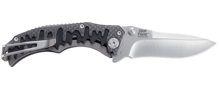 фото Полуавтоматический складной нож drip tighe, crkt 1190, сталь 8cr13mov satin, рукоять carbon fiber/g10