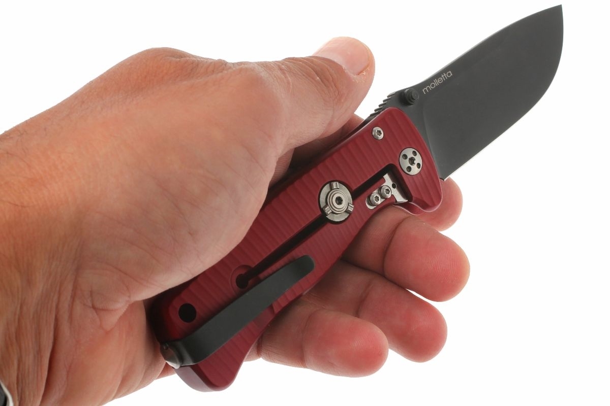 Нож складной LionSteel SR2A RB Mini, сталь Uddeholm Sleipner® Black Finish, рукоять алюминий (Solid®), красный - фото 5