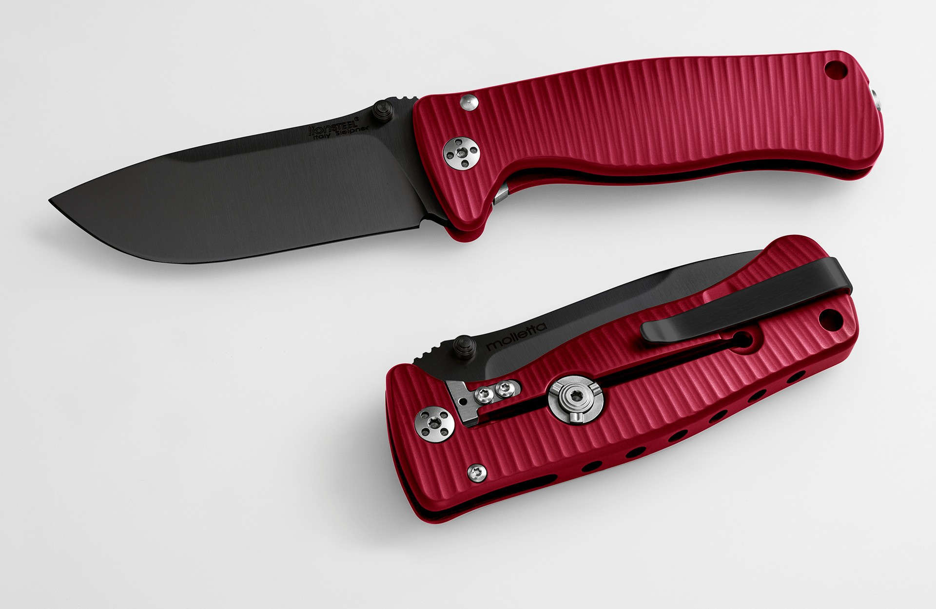 Нож складной LionSteel SR2A RB Mini, сталь Uddeholm Sleipner® Black Finish, рукоять алюминий (Solid®), красный - фото 2