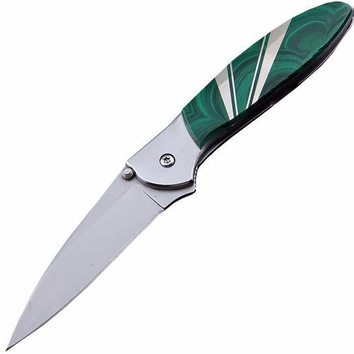 Полуавтоматический складной нож Santa Fe Kershaw Leek, сталь 14C28N, рукоять сталь с накладкой из малахита
