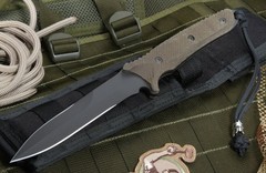 Фото Нож с фиксированным клинком Spartan Breed Fighter (Black SpartaCoat/Green Micarta/Black Molle Sheath) 13.97 см.