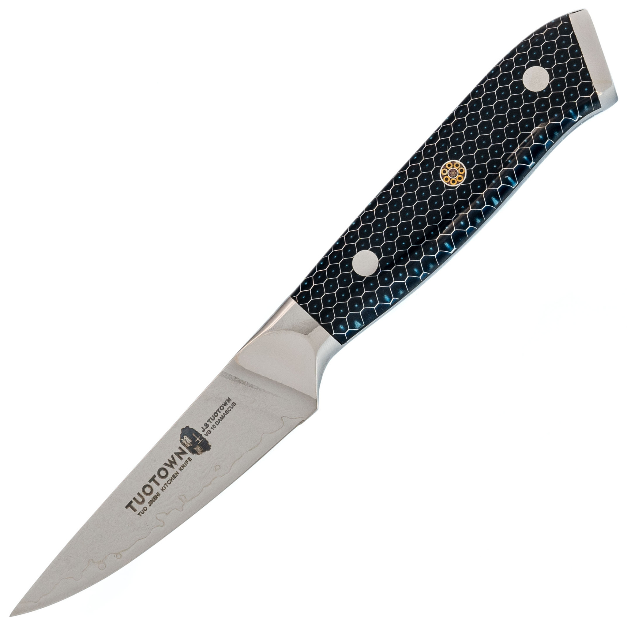 Кухонный нож Tuotown, сталь VG10, обкладка Damascus, рукоять акрил, синий
