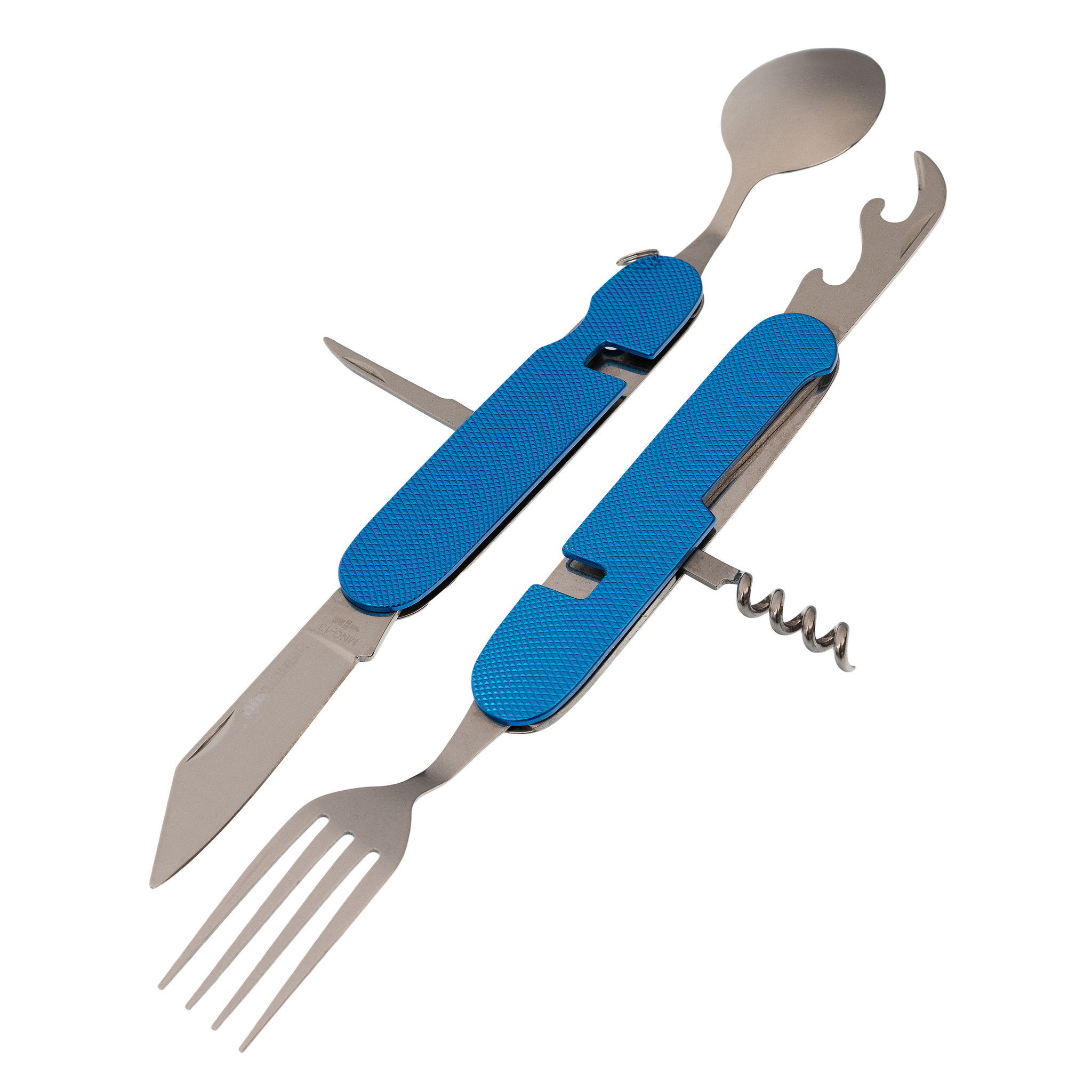 Многофункциональный походный нож (ложка,вилка,нож) 6-в-1, синий, MNG-13 .