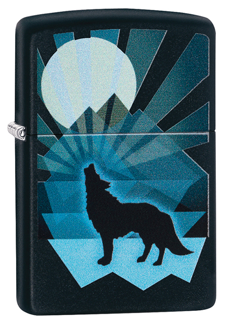 Зажигалка ZIPPO Wolf and Moon с покрытием Black Matte, латунь/сталь, чёрная, матовая, 36x12x56 мм, Зажигалки ZIPPO, Подарочные зажигалки