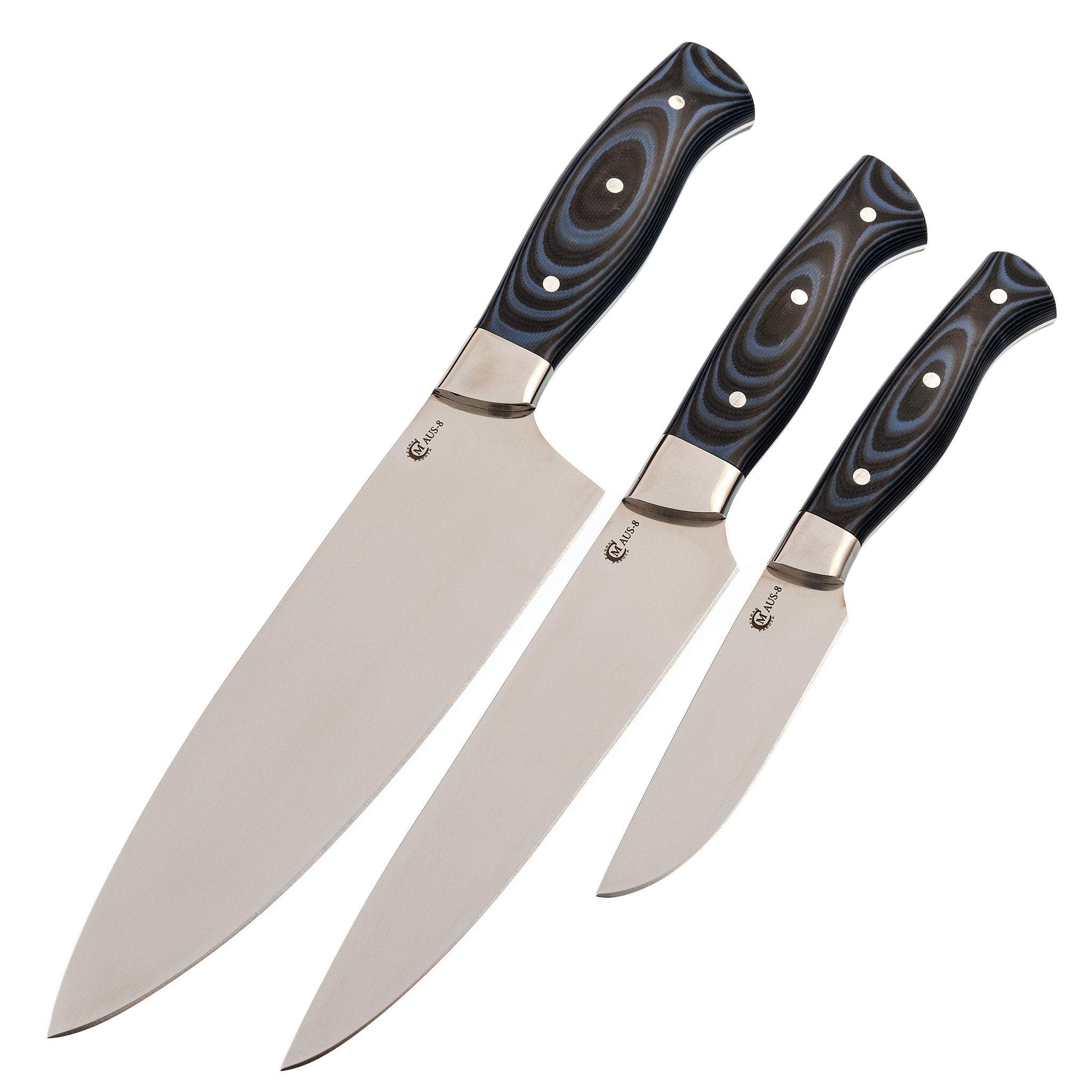 Набор из 3 кухонных ножей Хозяюшка-2, сталь AUS-8, рукоять G10, Подарочные наборы ножей, Наборы стальных ножей