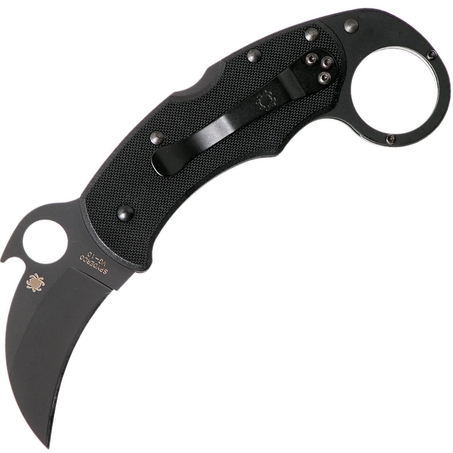 Складной нож керамбит Karahawk All Black - Spyderco 170GBBKP, сталь VG-10 Black Titanium Carbonitride (TiCN) Coating, рукоять G10, чёрный