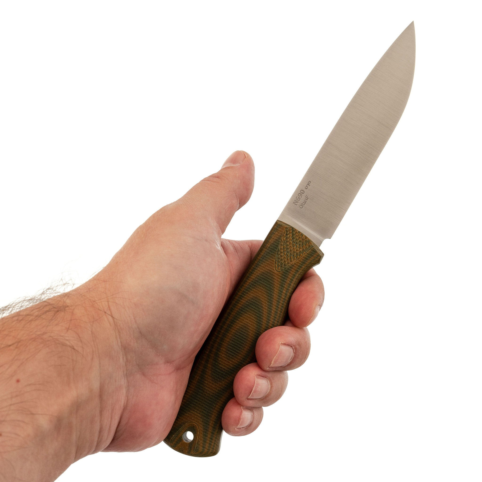 Нож Otus-F, сталь N690, рукоять G10, песочный/оливковый - фото 4