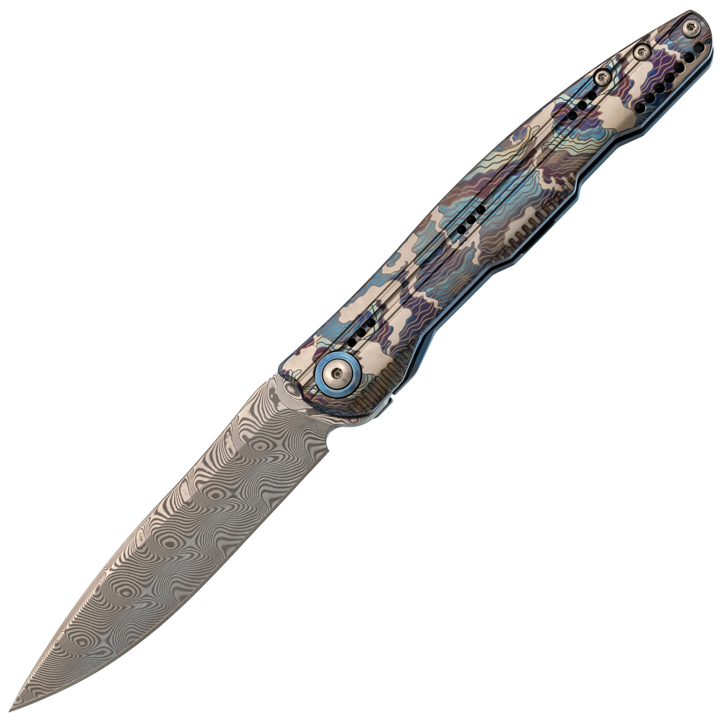 Складной нож Alpha Miu AY-T-24057, сталь дамаск, рукоять титан с гравирокой