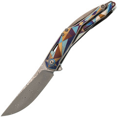 Фото Складной нож Alpha Miu AY-T-24058, сталь дамаск, рукоять титан с гравировкой мозаика