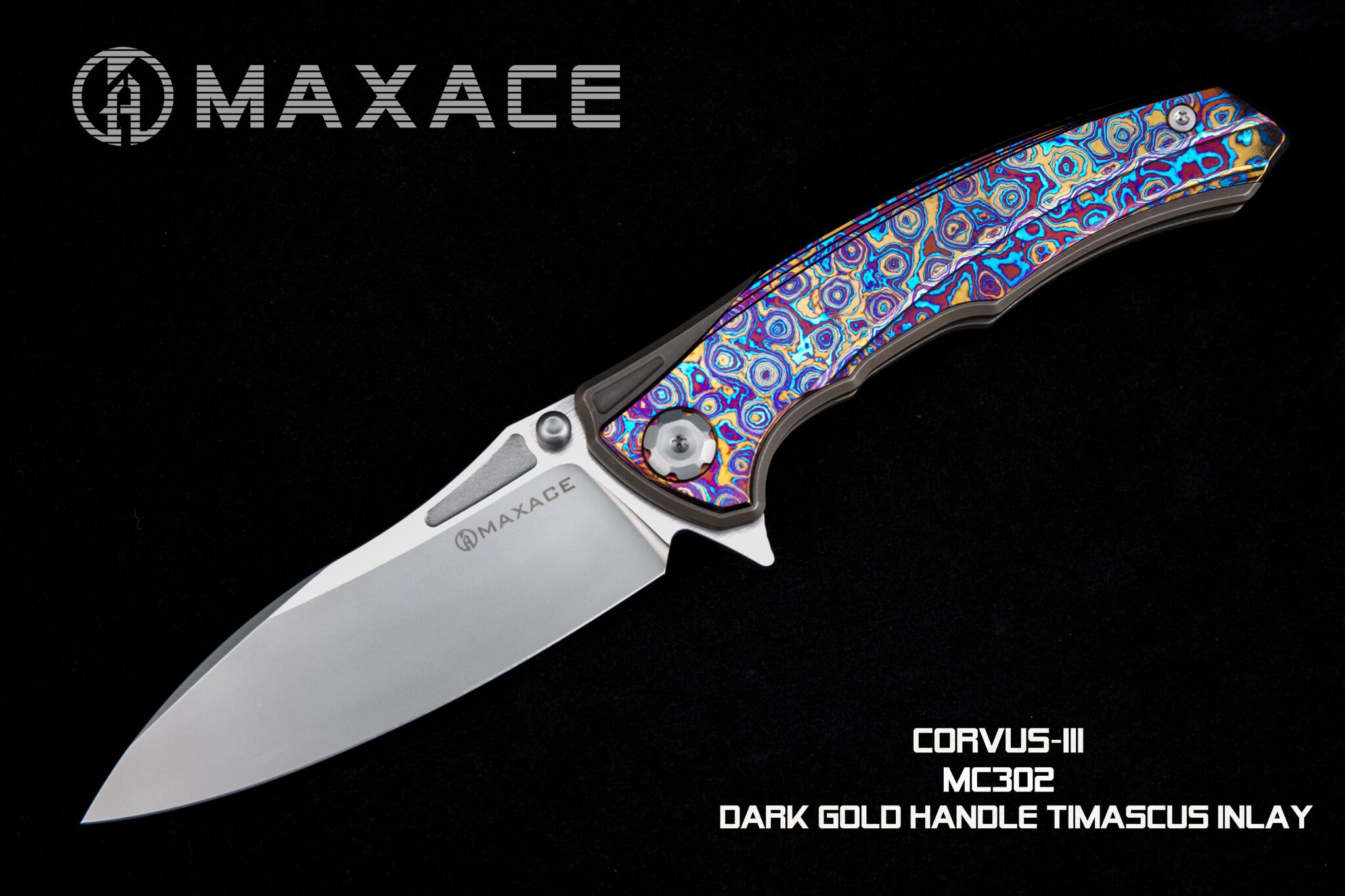Складной нож Maxace Corvus, сталь M390, Timascus TC4+Inlay