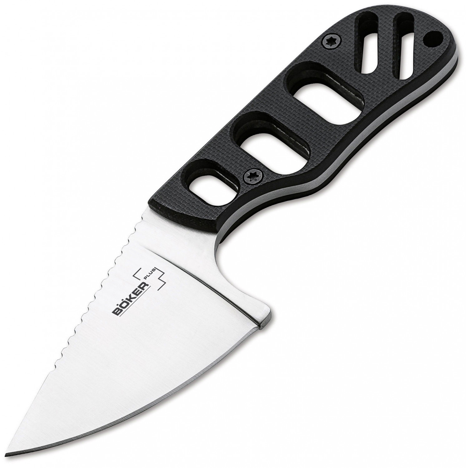 Нож с фиксированным клинком шейный Chad Los Banos Design SFB Neck, Boker Plus 02BO321, сталь 440C Satin, рукоять стеклотекстолит G10