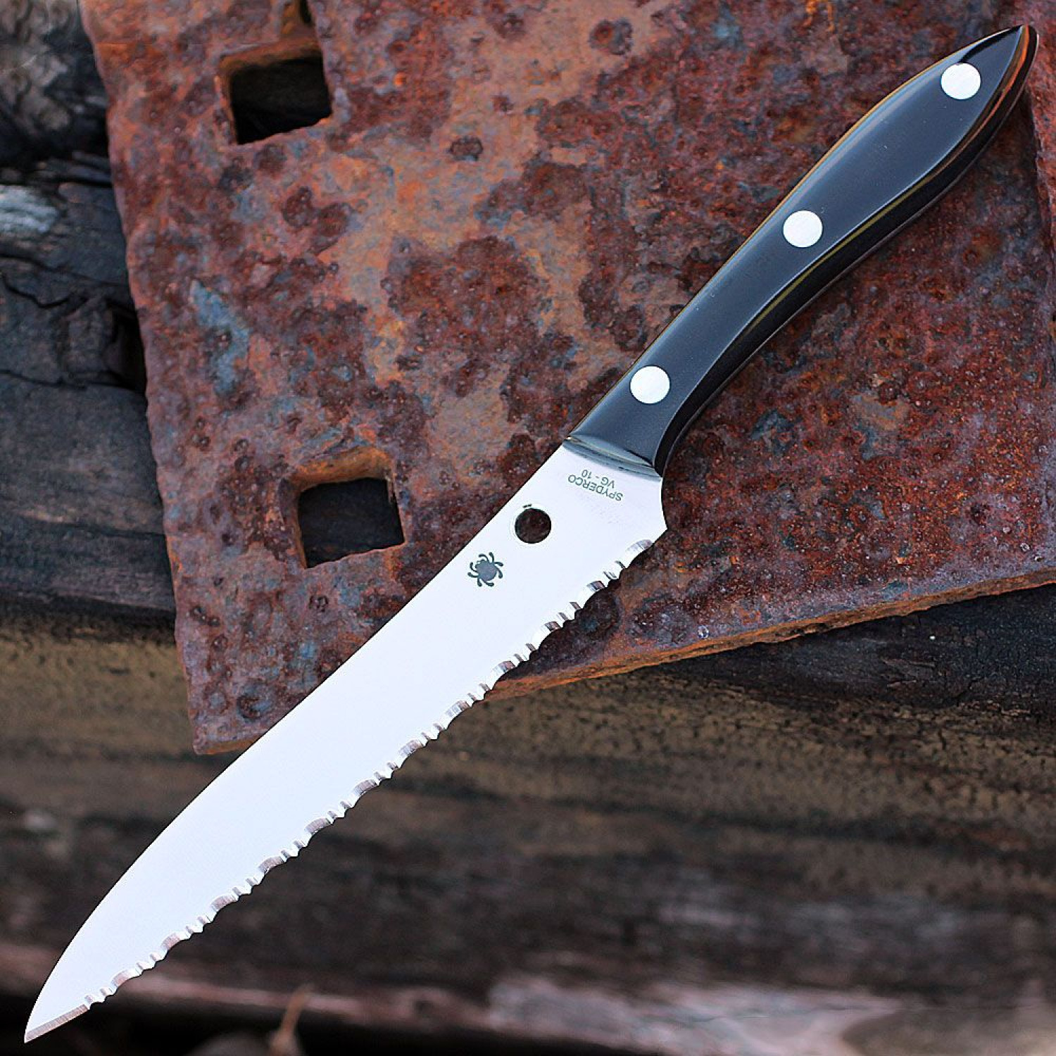 Нож кухонный Spyderco K11S Cook's Knife, сталь VG-10 Serrated, рукоять акриловый камень - фото 2
