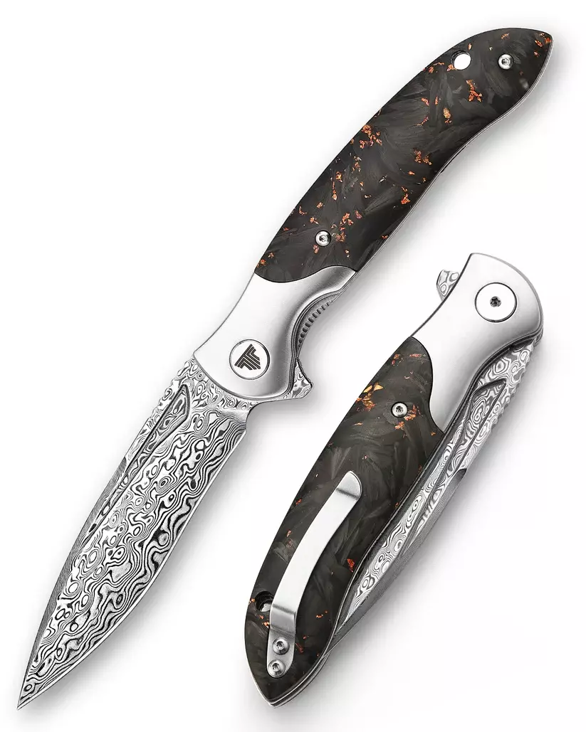 Складной нож Trivisa Virgo-05, сталь Damascus, рукоять карбон