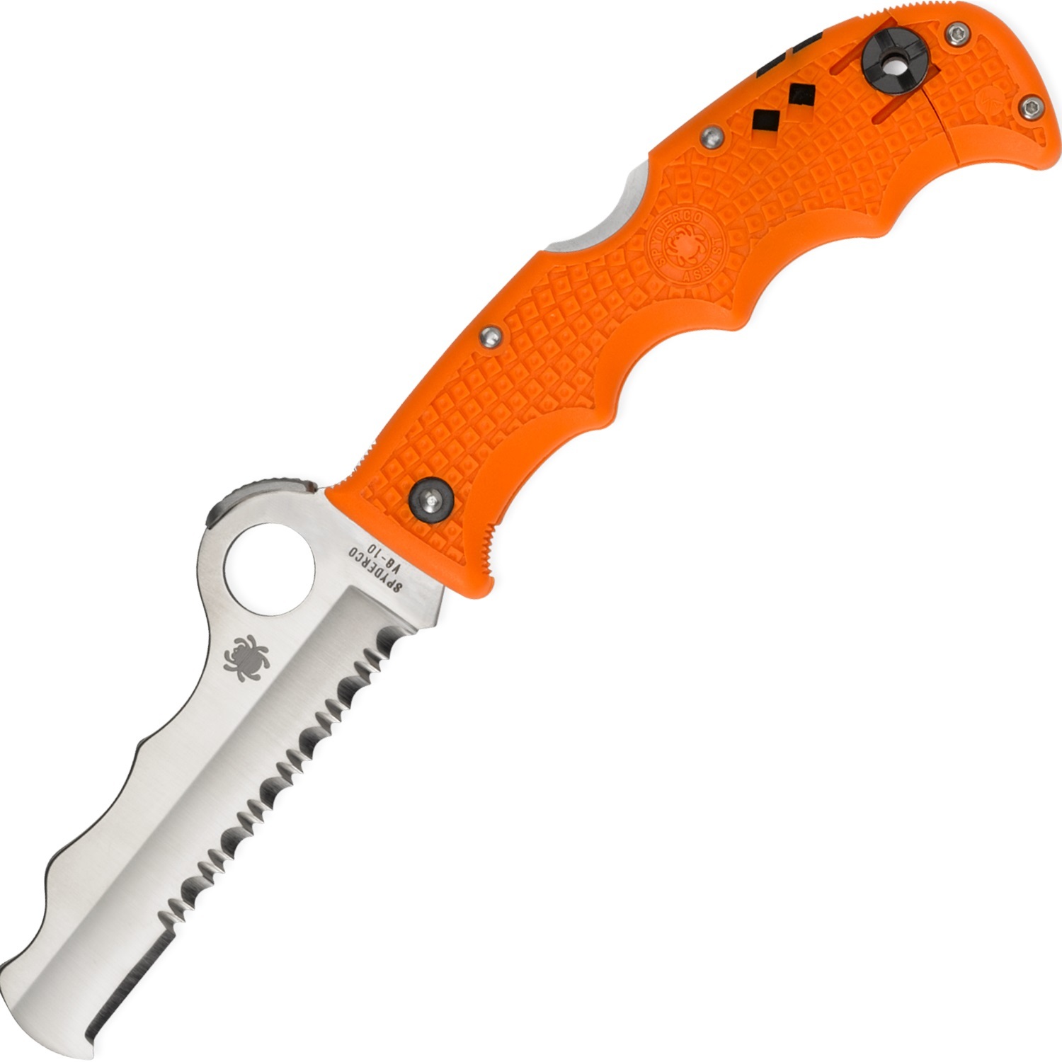 Складной нож Rescue Assist™ Orange - Spyderco 79PSOR, сталь VG-10 Satin Serrated, рукоять термопластик FRN, оранжевый