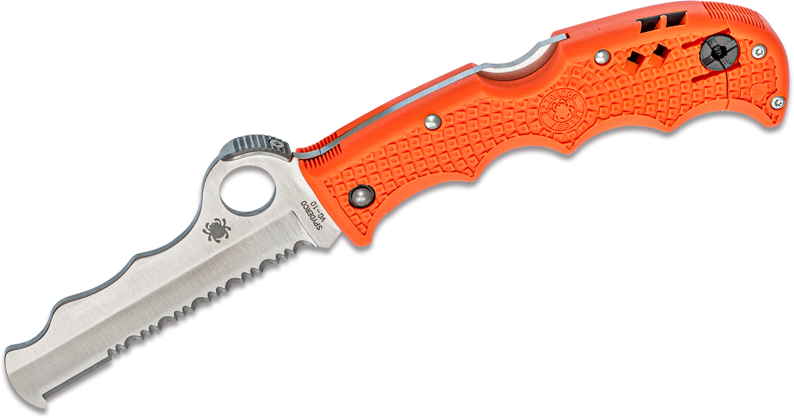 Складной нож Rescue Assist™ Orange - Spyderco 79PSOR, сталь VG-10 Satin Serrated, рукоять термопластик FRN, оранжевый - фото 6